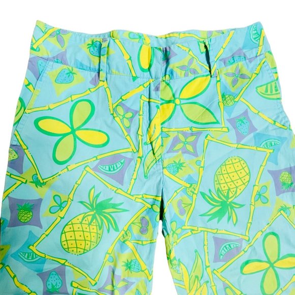 Lilly Pulitzer 4 Liza Capri Macadamia Print Pants Blue Yellow Capri - Picture 2 of 8